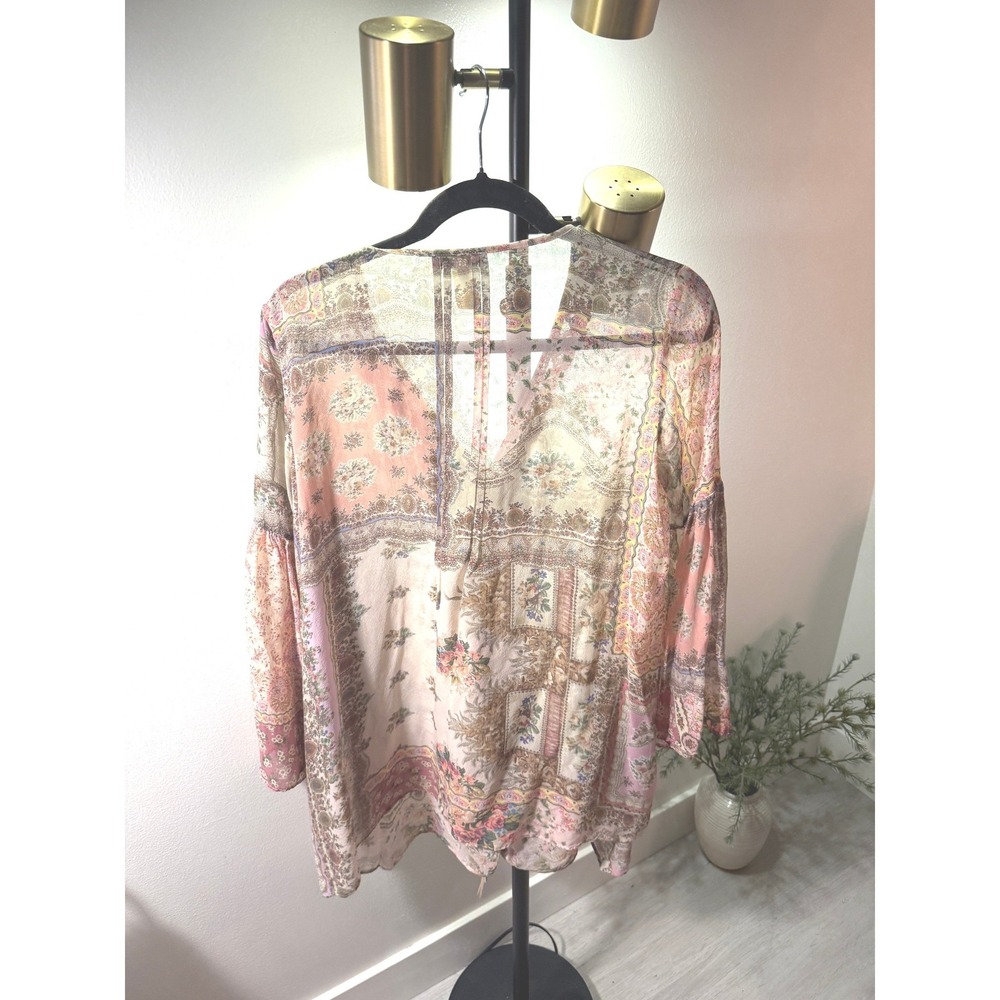 Emamo silk luxury tunic mini resortwear vacation xs patchwork bead tassel fringe